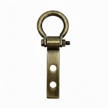 A heavy-duty DLP101 bearing kada hook in a premium antique brass finish, designed for ceiling fan installation or swing hanging. This durable hardware features a smooth-rotating circular ring, a robust metal body with dual mounting holes, and a secure bolt assembly for silent, high-capacity load bearing.