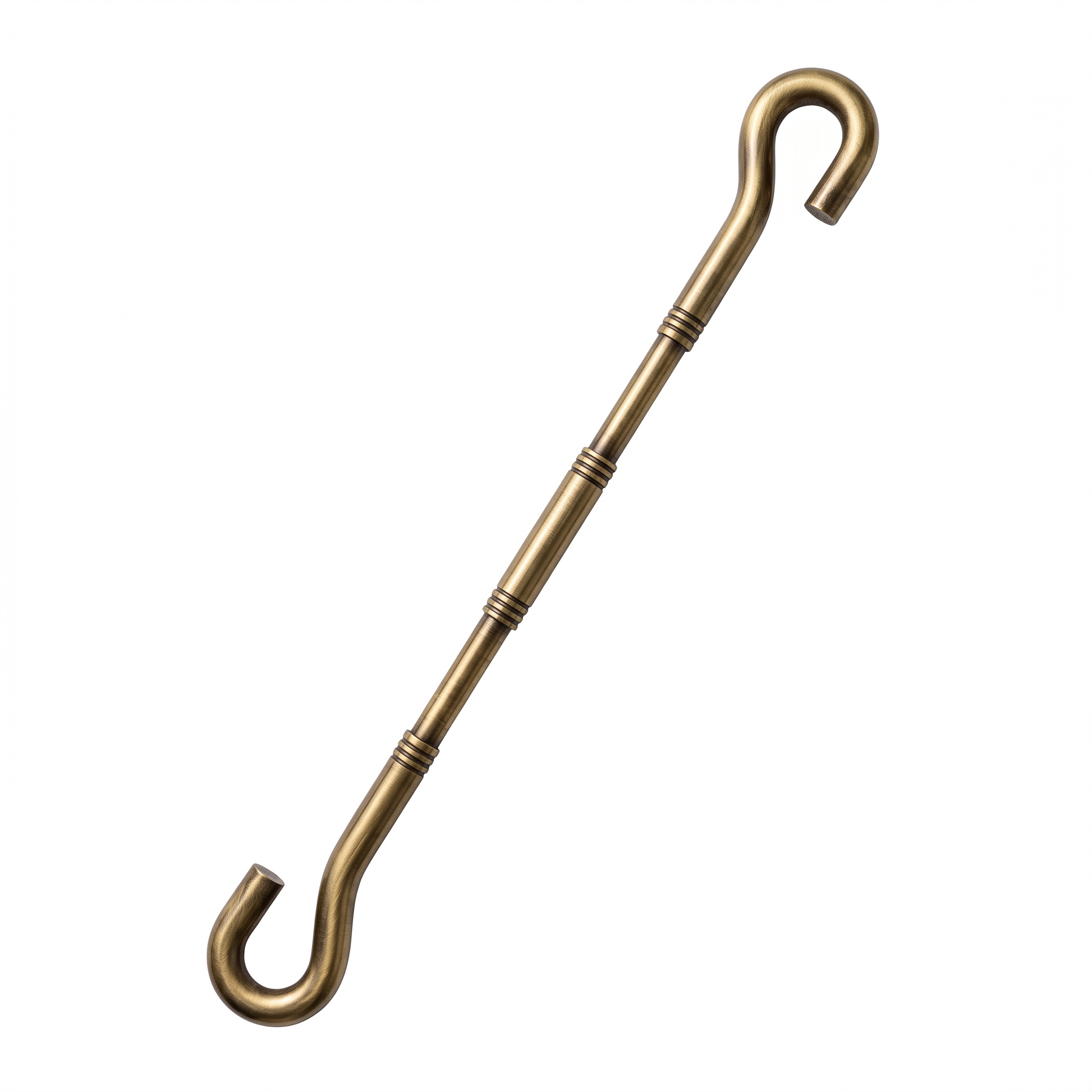 Antique brass finish SS-304 stainless steel jhula chain link featuring a minimalist Mala Saliya design and dual S-hook connectors for traditional indoor swings.