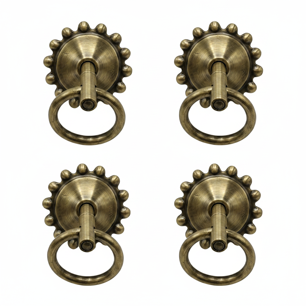 antique brass finish SS-304 bottom kada with a sunburst floral edge and heavy-duty pivot ring for traditional jhula seat mounting.
