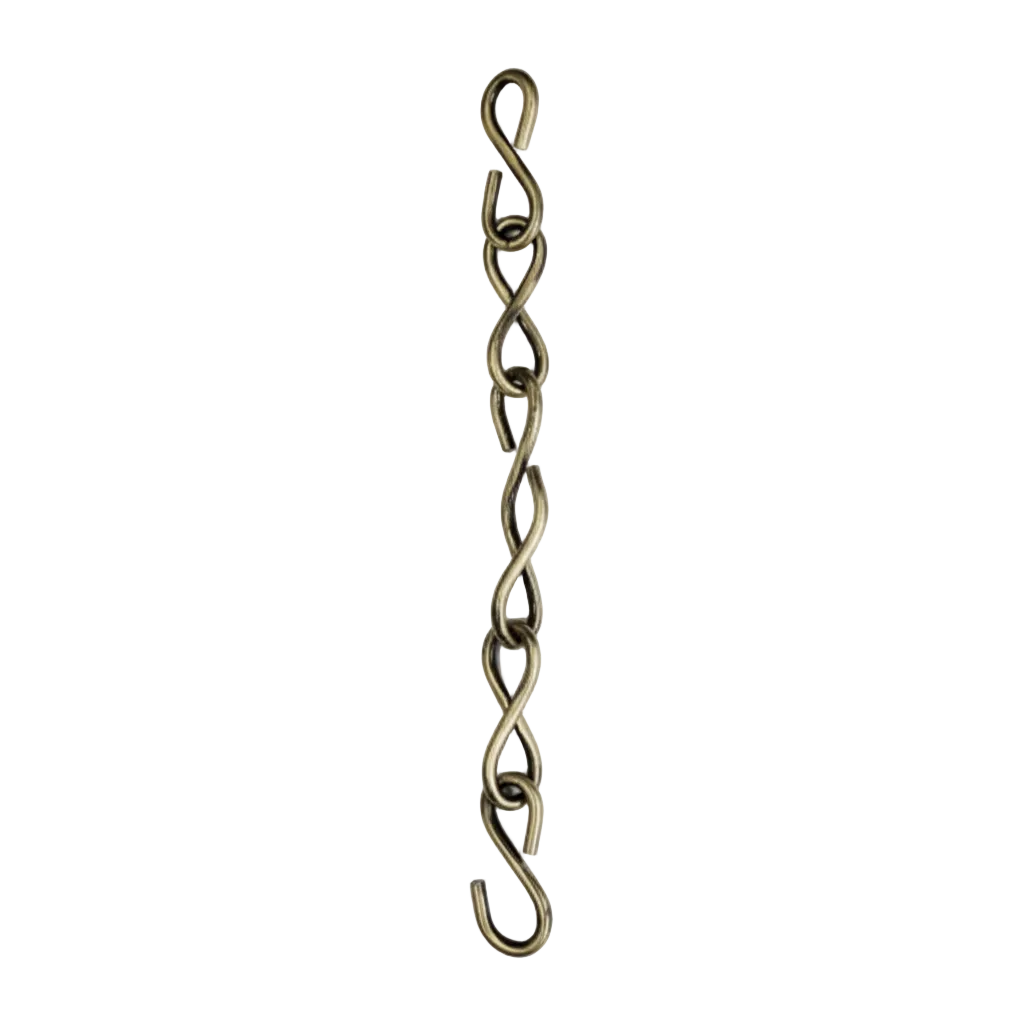 antique brass finish jhula chain with a twisted infinity link design and dual S-hook connectors for traditional Oonjal and indoor swings.