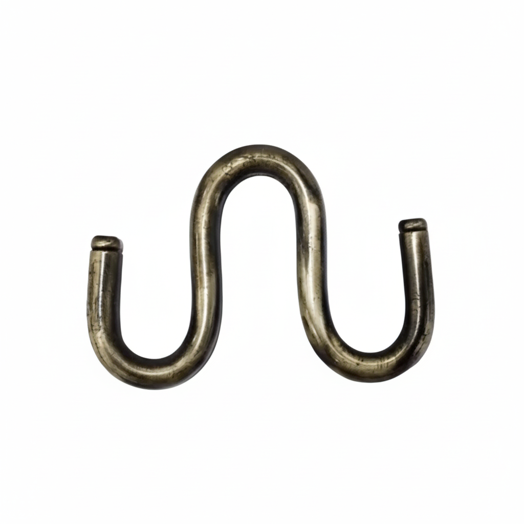 Heavy-duty antique brass finish SS-304 W-hook double connector for joining jhula chains and adjusting traditional indoor swing height.