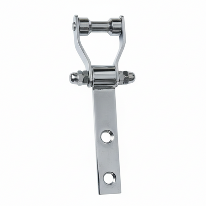 A chrome DLP103 Deluxe Bearing Kada ceiling hook featuring a high-grade stainless steel body with a polished chrome finish. This heavy-duty hardware includes a specialized dual-bearing roller mechanism for silent movement, a flat mounting plate with dual holes, and a secure triple-nut bolt assembly—ideal for ceiling fans, heavy swings, and industrial hanging applications.