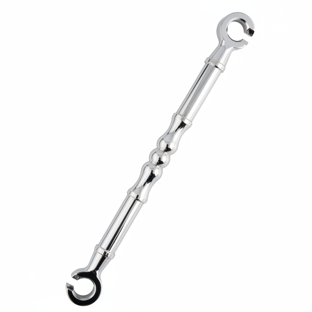 chrome finish decorative smooth Damru jhula chain link with a central hourglass design and open-ring ends for heavy-duty traditional ceiling swings.