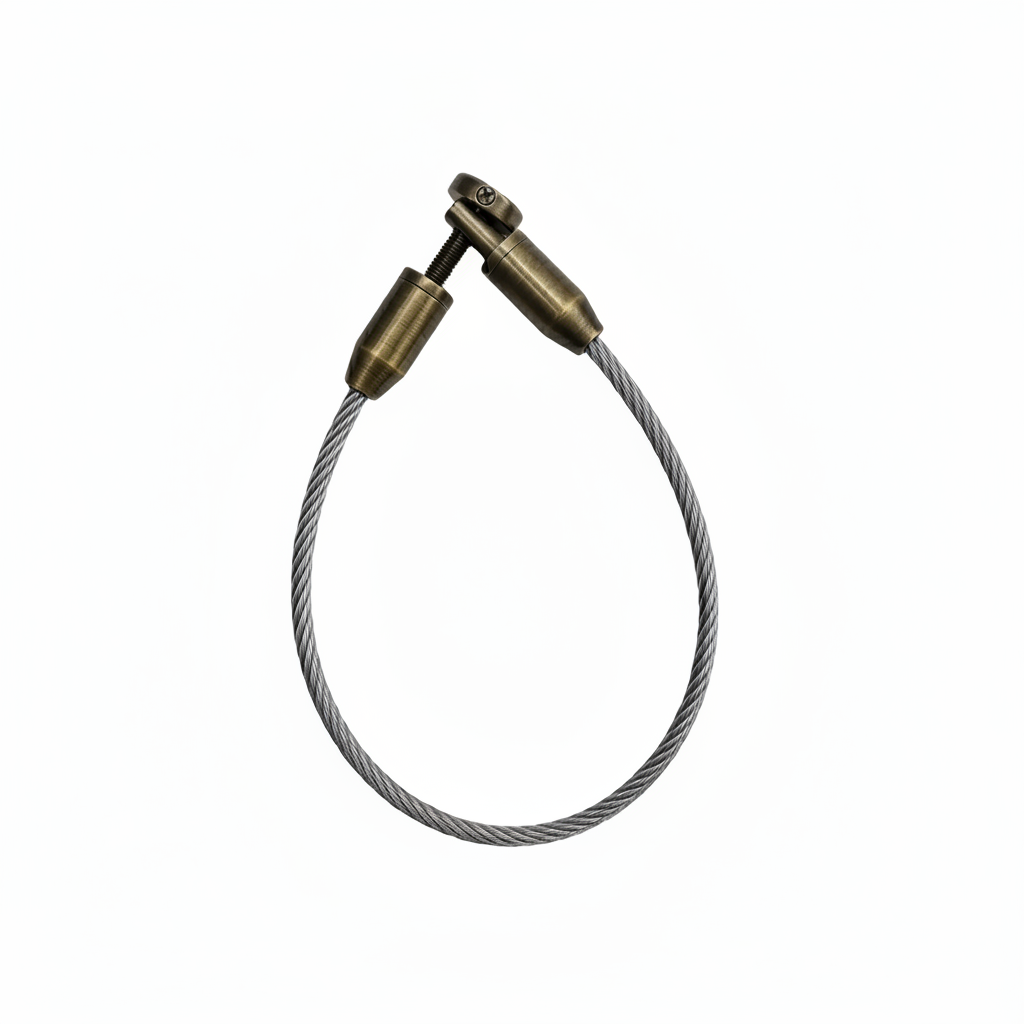 A high-strength DLP Jhula wire rope made from SS304 grade stainless steel with a vintage antique brass finish. This heavy-duty braided cable features a secure, adjustable threaded connector for easy installation and length customization. Designed for hanging indoor swings, ceiling-mounted chairs, and traditional Indian Jhulas, it combines industrial structural integrity with a premium decorative aesthetic for luxury home interiors.
