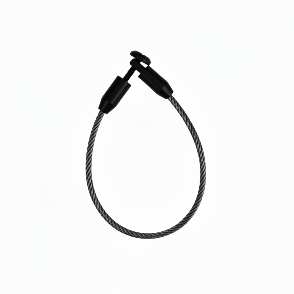 A heavy-duty DLP Jhula wire rope constructed from high-tensile SS304 grade stainless steel with a sleek matte black finish. This industrial-strength braided cable includes a secure, adjustable threaded connector for precise length adjustment and easy installation. Engineered for suspending indoor swings, modern ceiling chairs, and luxury Jhulas, it offers a minimalist contemporary aesthetic without compromising on structural safety or load-bearing capacity.