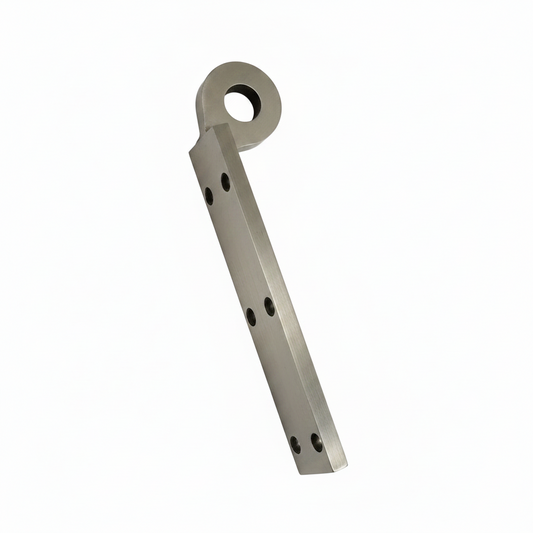 A premium DLP165 "Batak Kada" mounting bracket featuring a sleek brushed silver finish. This heavy-duty L-shaped structural hardware is designed for the secure installation of wooden Jhula seats, equipped with a reinforced circular eyelet and six precision countersunk holes for a flush fit. Ideal for indoor swings and traditional Indian furniture, providing long-lasting durability and high load-bearing safety.