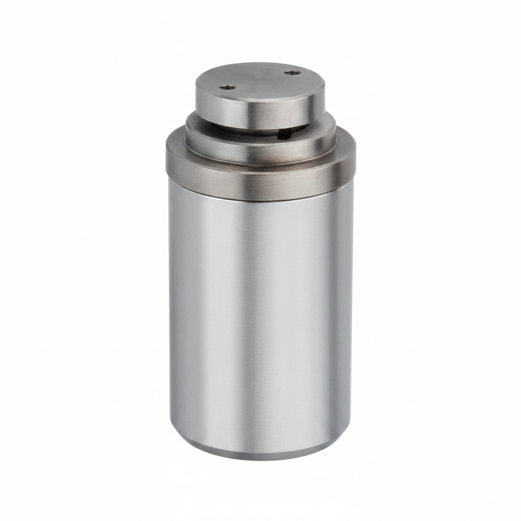 Enox E BUSH 007 cylindrical glass mounting bush in a silver finish featuring a tiered precision-machined design for secure frameless glass panel installation.