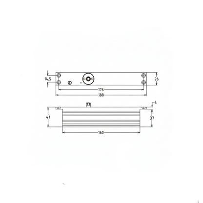 A technical line drawing and dimensional diagram of the Enox ITS 2602 concealed door closer, showing top and side views with precise measurements in millimeters, including a total length of 188mm and a slim 26 mm width.