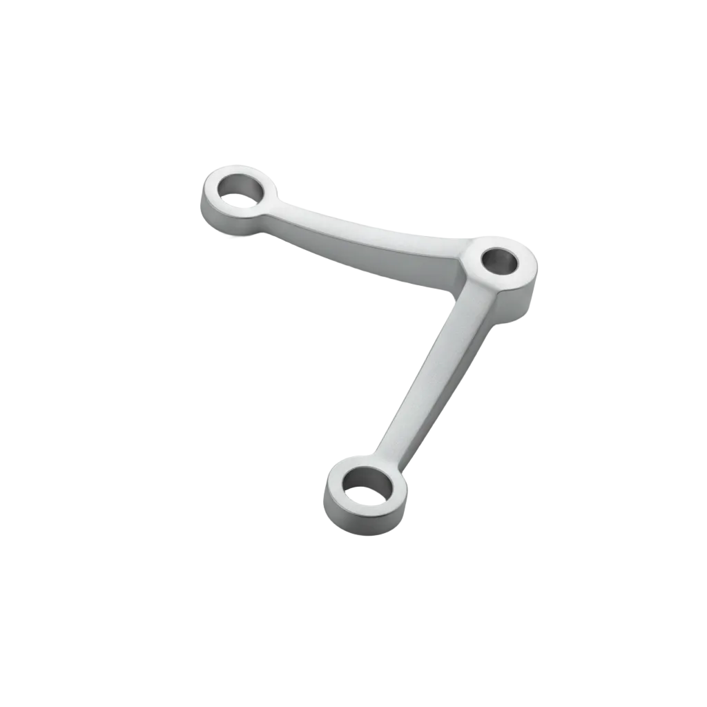 An ESPIDER023A two-arm V-shape glass spider fitting in a premium satin stainless steel finish. This architectural hardware is designed for point-fixed glass systems, including curtain walls, balustrades, and canopies. It provides a sleek, minimalist, and durable connection for glass panels in modern commercial and residential building facades.