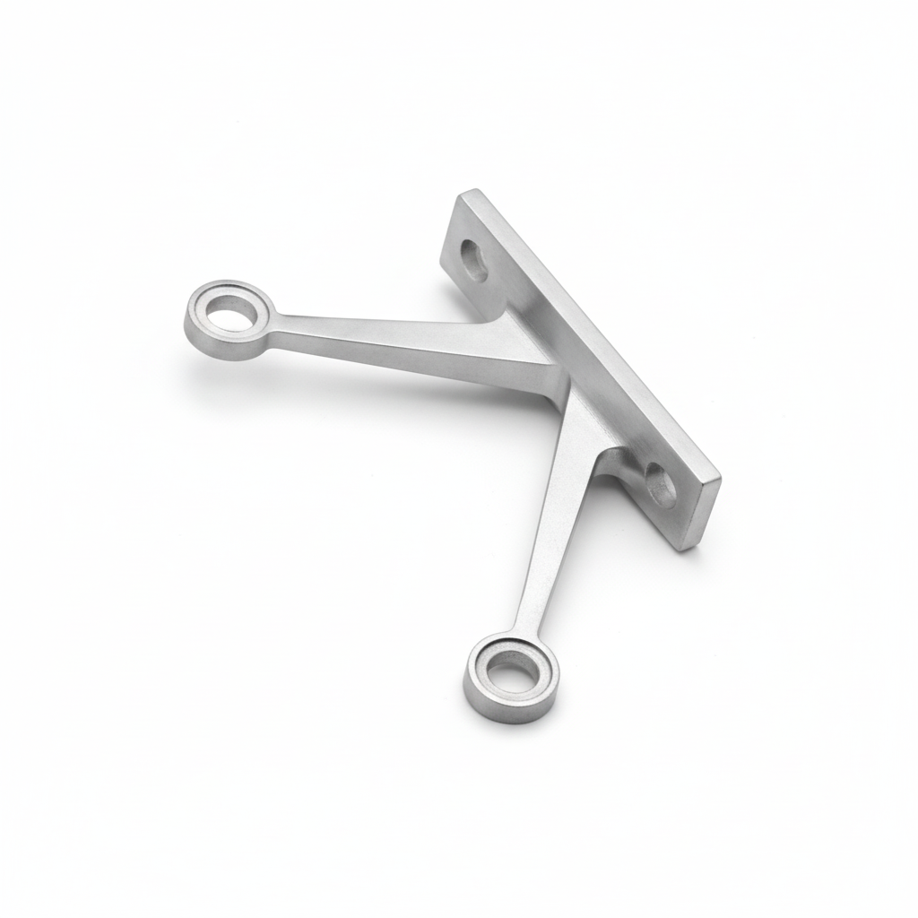 An ESPIDER030A two-arm V-shape glass spider fitting with a flat fin-mount base, featuring a high-quality satin stainless steel finish. This architectural hardware is designed for point-fixed glass curtain walls and structural fin stabilization, providing a sleek, minimalist, and secure connection for connecting multiple glass panels in modern commercial facades.