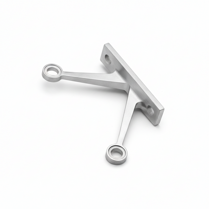 An ESPIDER030A two-arm V-shape glass spider fitting with a flat fin-mount base, featuring a high-quality satin stainless steel finish. This architectural hardware is designed for point-fixed glass curtain walls and structural fin stabilization, providing a sleek, minimalist, and secure connection for connecting multiple glass panels in modern commercial facades.