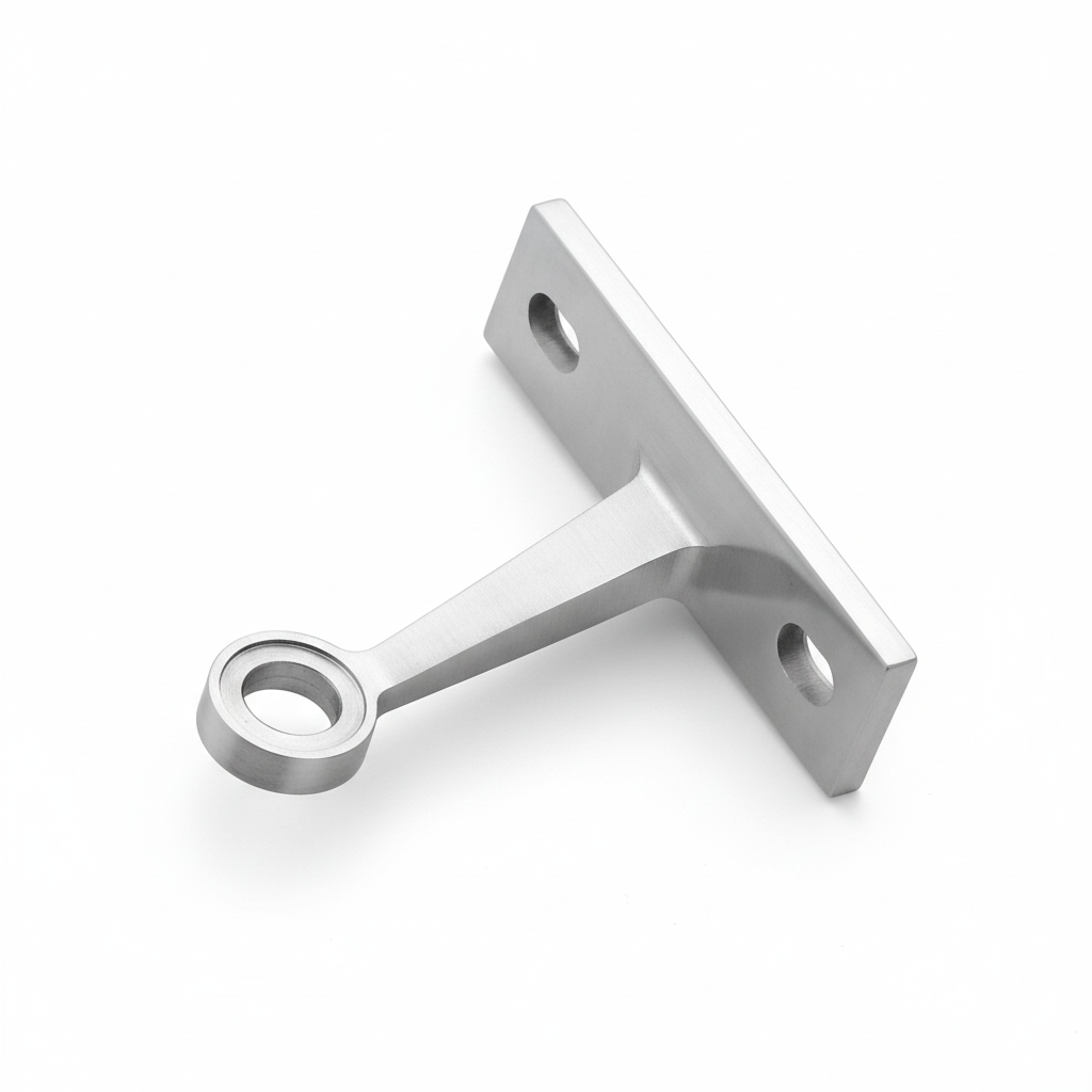 An ESPIDER031A single-arm glass spider fitting with a flat fin-mount base, featuring a high-quality satin stainless steel finish. This architectural hardware is designed for point-fixed glass curtain walls and glass fin stabilization, providing a sleek, minimalist, and secure connection for modern structural glass facades and commercial canopies.