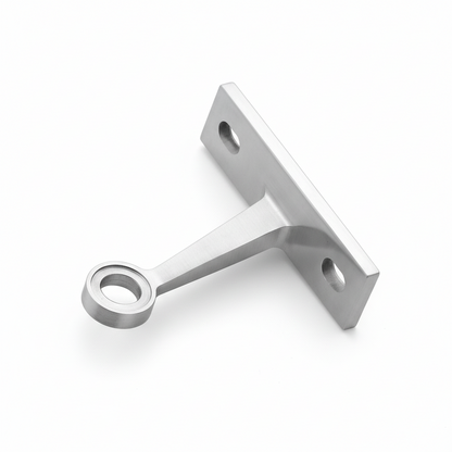 An ESPIDER031A single-arm glass spider fitting with a flat fin-mount base, featuring a high-quality satin stainless steel finish. This architectural hardware is designed for point-fixed glass curtain walls and glass fin stabilization, providing a sleek, minimalist, and secure connection for modern structural glass facades and commercial canopies.