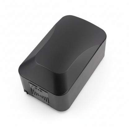 Top-down view of a Grafiqe wall-mounted automatic hand dryer in a premium black finish, featuring a sleek rectangular aerodynamic housing and high-velocity air outlet for efficient commercial washroom hygiene.