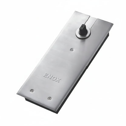 A professional-grade ENOX hydraulic floor spring featuring a high-quality brushed stainless steel cover plate. This heavy-duty floor-mounted closer is designed for frameless glass or wooden doors, providing smooth, adjustable self-closing control and 90-degree hold-open functionality. Ideal for high-traffic commercial entrances, showrooms, and modern office partitions where durable and reliable door hardware is essential.