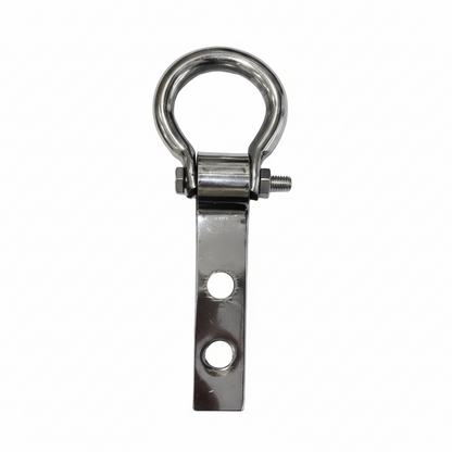 A heavy-duty DLP101 stainless steel bearing kada hook designed for ceiling fan installation and heavy swinging loads. This durable industrial-grade hardware features a polished silver finish, a reinforced circular ring, and a dual-bolt mounting plate for secure and silent 360-degree rotation.