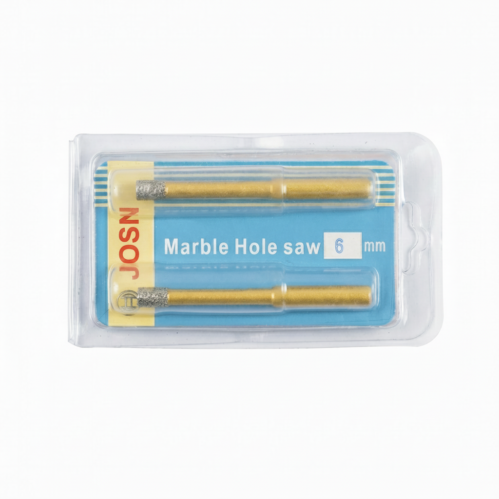 JOSN 2-piece marble hole saw set featuring 6mm diamond-coated core drill bits in a protective blister pack, designed for high-speed precision drilling in marble, granite, ceramic tiles, and glass.