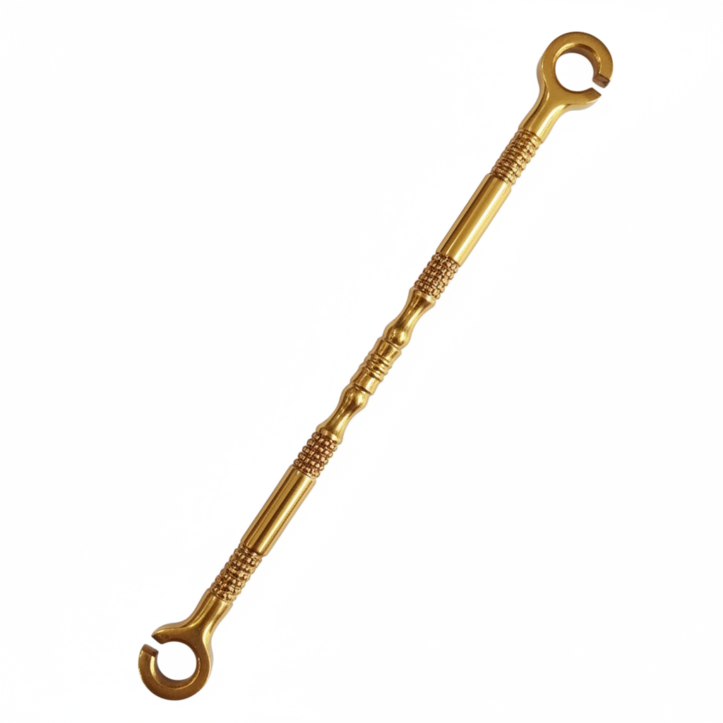 Premium pvd gold finish SS-304 stainless steel jhula chain link featuring a textured ribbed Damru design for heavy-duty luxury ceiling swings and Oonjal.