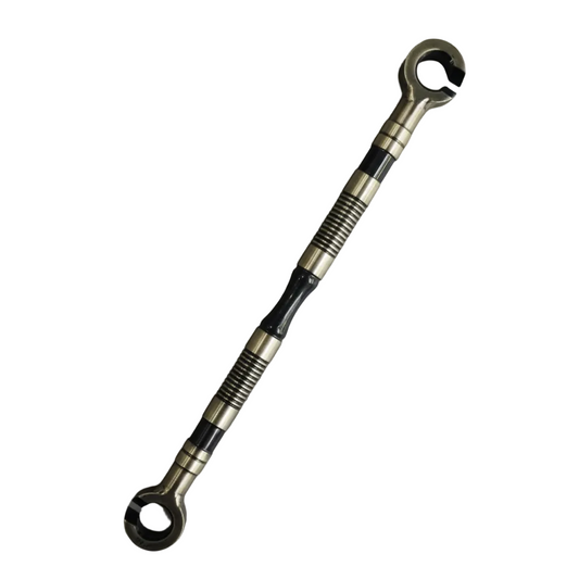Two-tone antique brass and black SS-304 jhula chain link with a textured Rassi rope design and decorative ribbed segments for traditional luxury swings.