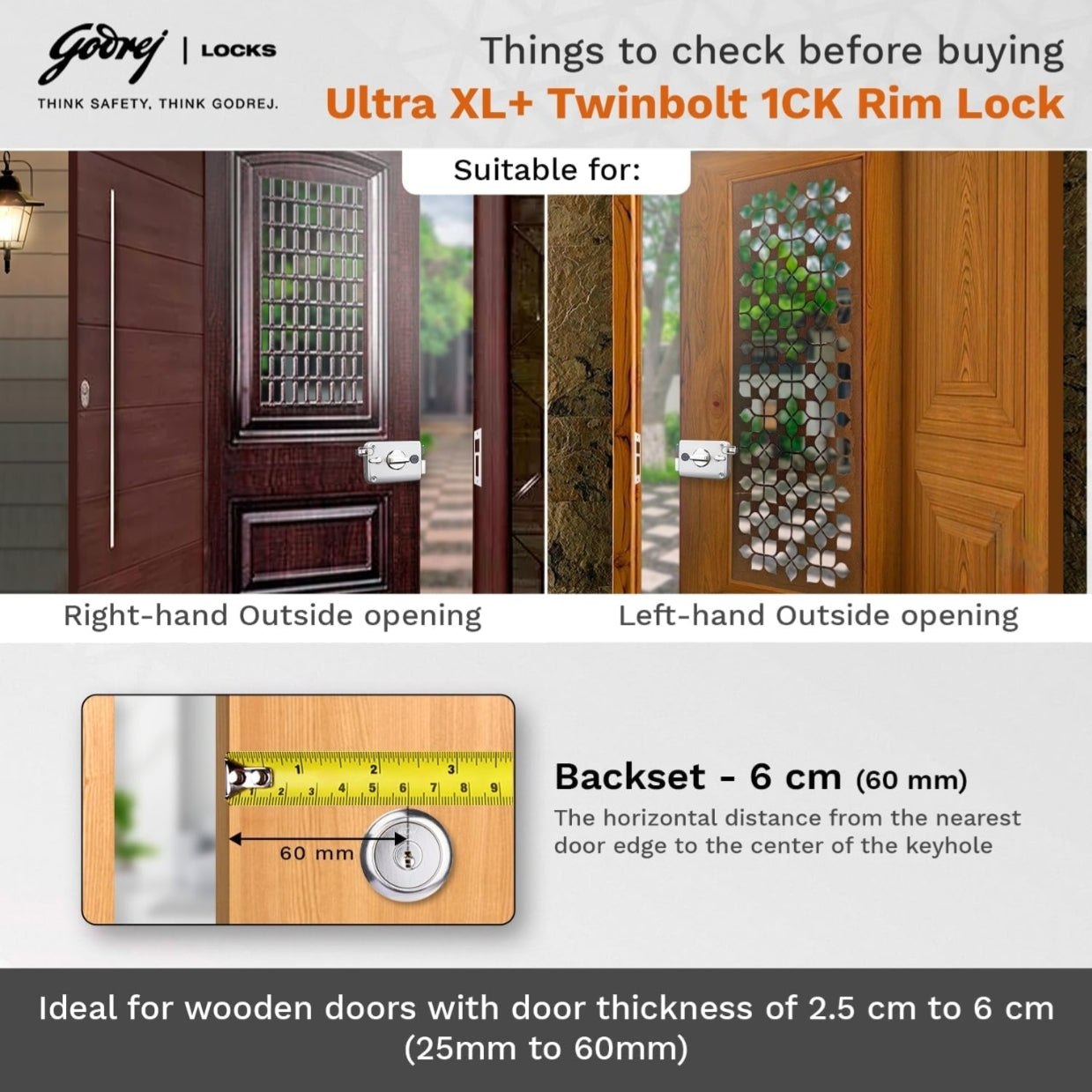 Godrej Twinbolt Ultra XL, Satin Nickel finish, Inside & Outside Opening