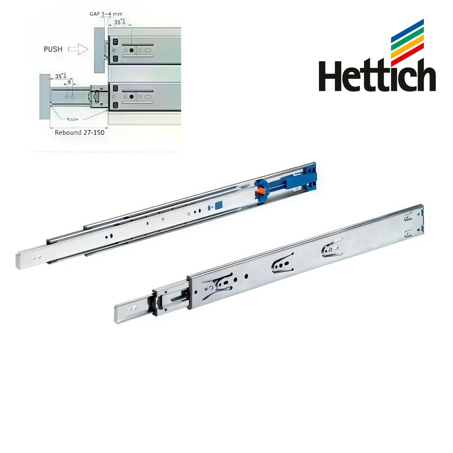 Hettich Push to Open Telescope Drawer Slides