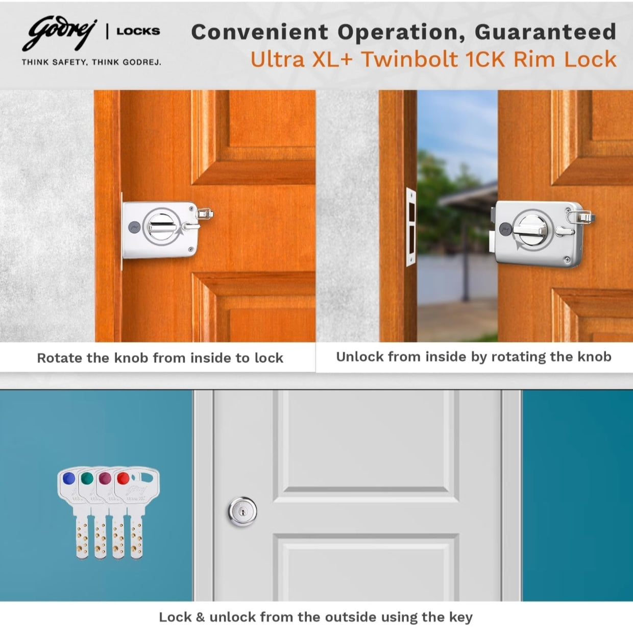 Godrej Twinbolt Ultra XL, Satin Nickel finish, Inside & Outside Opening