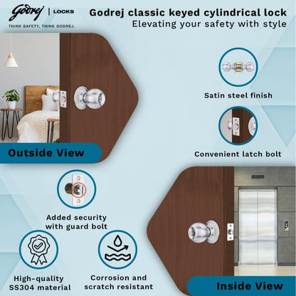 Godrej Cylinder Lock with Key | Satin finish