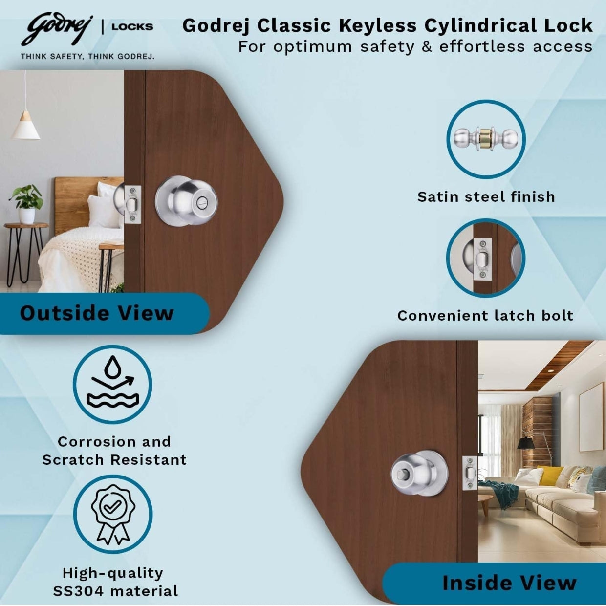 Godrej Cylindrical Lock without Key (for Bathroom)
