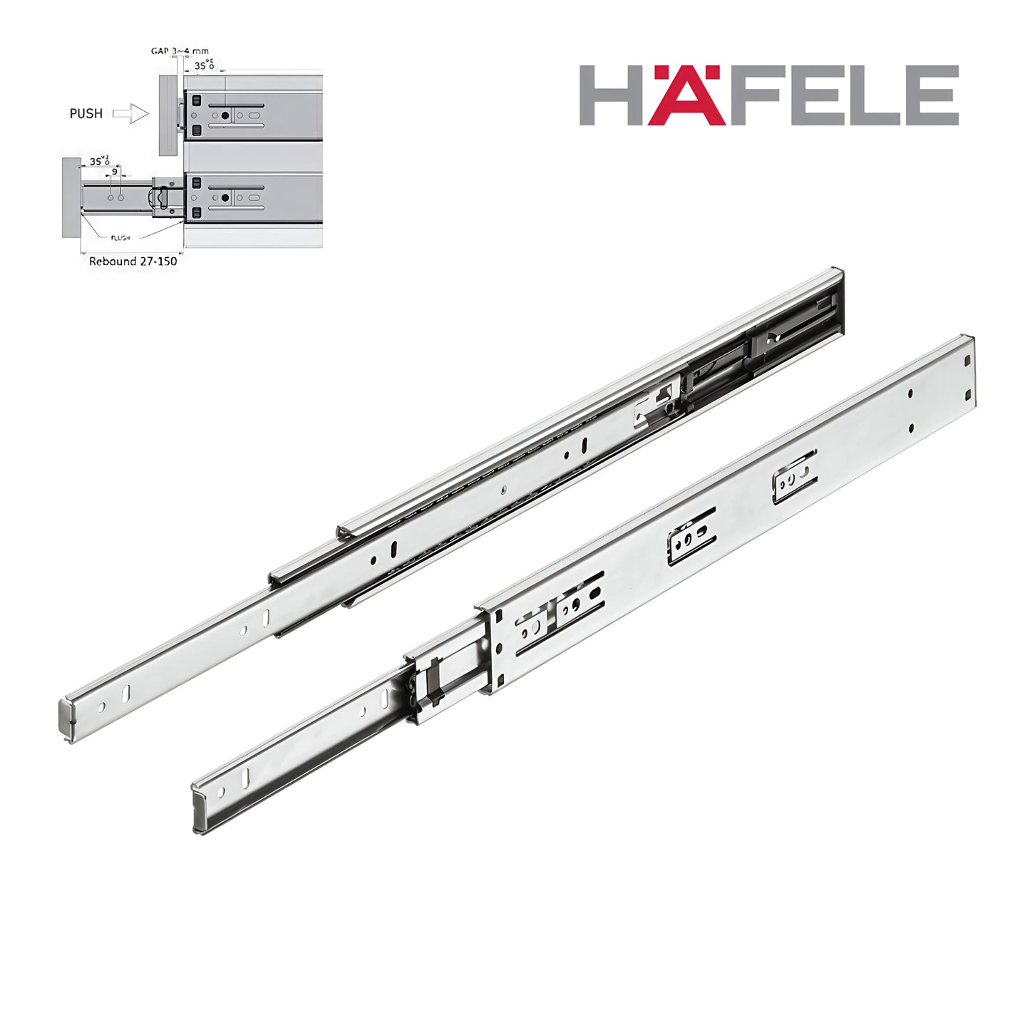 Hafele Push to Open Telescope Drawer Channel