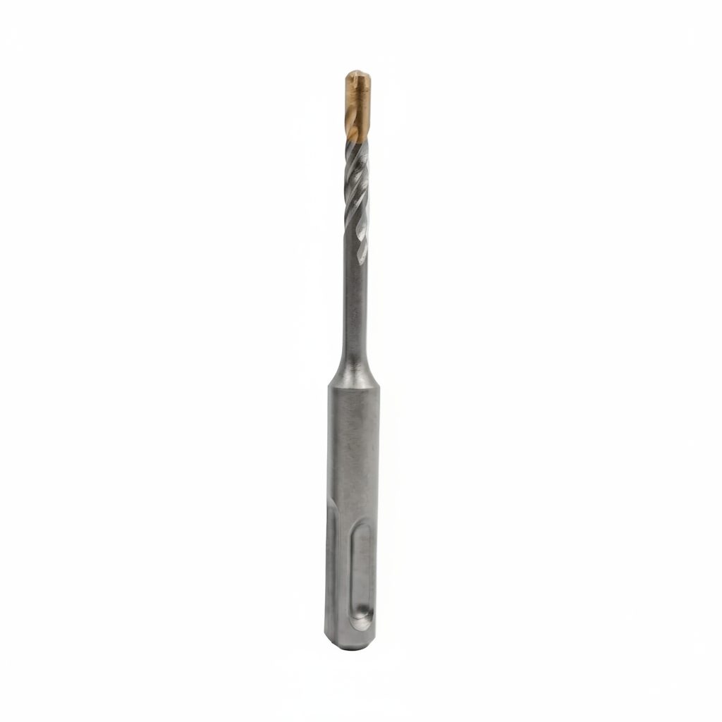 TCH Rotatory SDS Plus Shank Masonry Drill Bits, suitable for use on rotatory hammer drills. (Top): A full, long masonry drill bit on a white background with prominent TCH branding and specifications including 'CARBIDE TIPPED', 'Use on rotatory hammer drill only', 'Safety Goggles Mandatory', and relevant material application text for Concrete, Stone, and Brick, featuring a concrete block icon. (Bottom): Three specific size variations of the SDS Plus drill bits.
